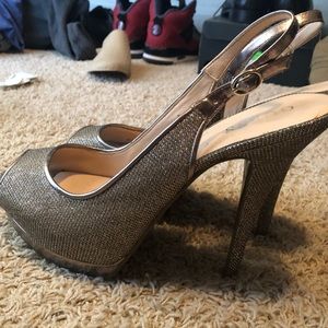 Silver sparkle strapped Guess heels